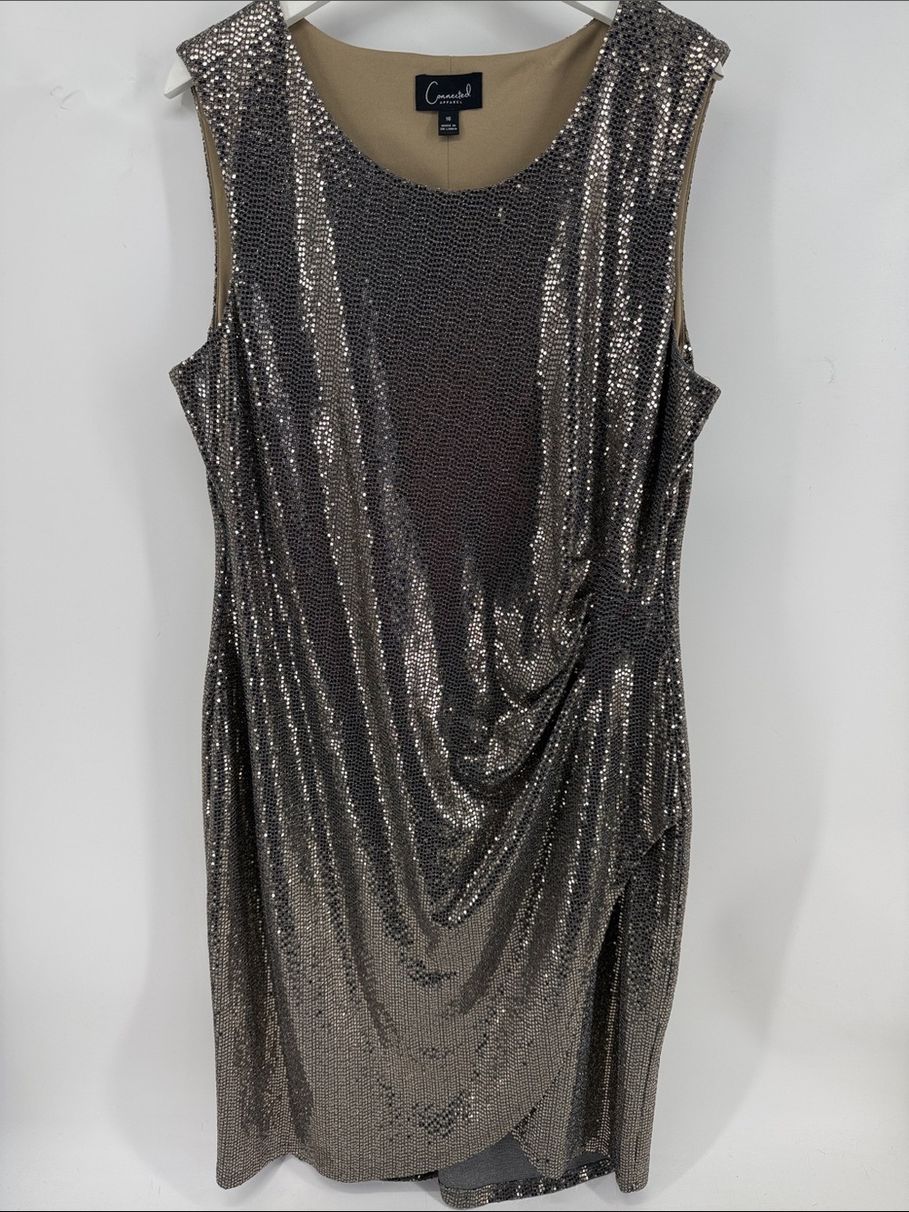 CONNECTED Metallic Sequin Draped Cocktail Dress -
